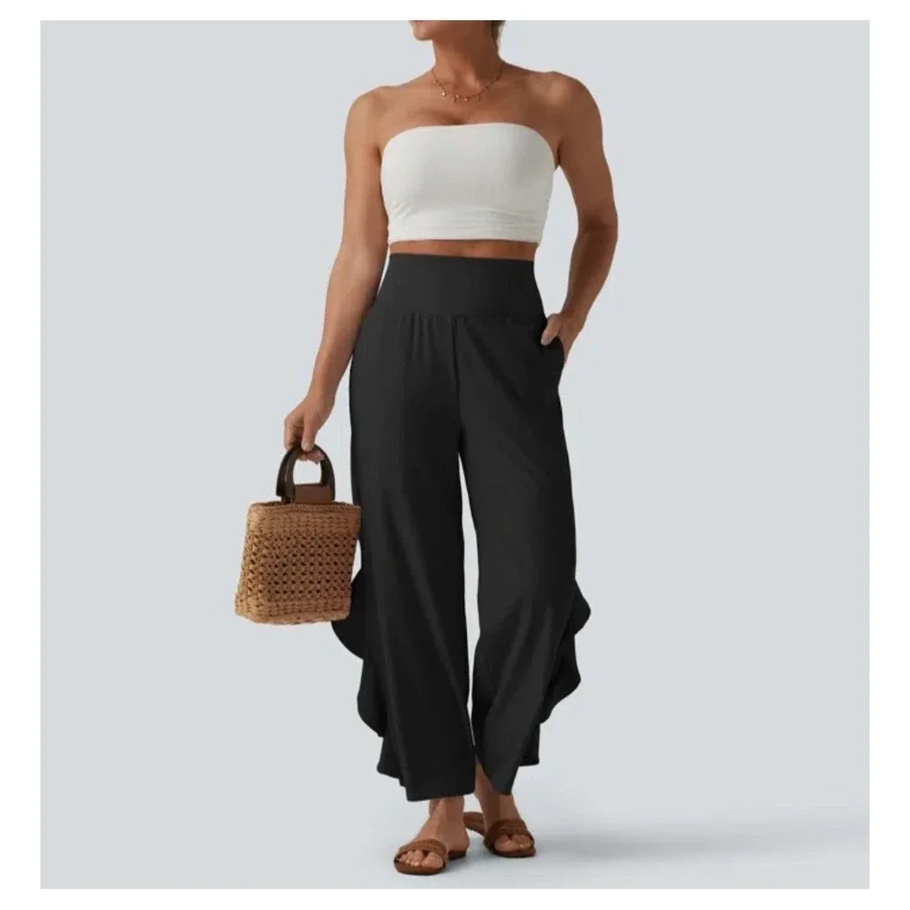 Halara Breezeful High Waisted RuffleWide Leg Quick Dry Pants Women's Small Black - Picture 7 of 16